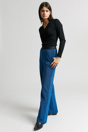 OXANNE BLUE GLITTER TROUSERS