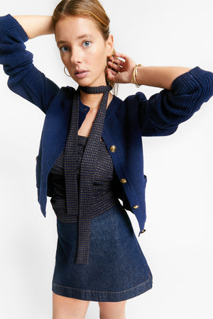 CARDIGAN EN MAILLE TOURS BLEU MARINE