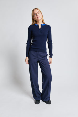 PANTALON THANKS À RAYURES BLEU MARINE