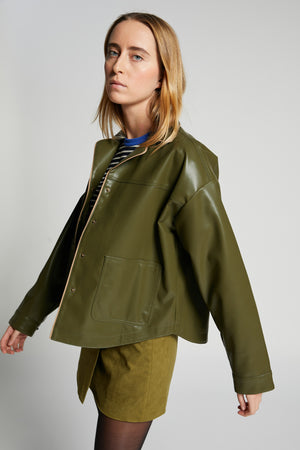 WIEN FAUX LEATHER JACKET OLIVE