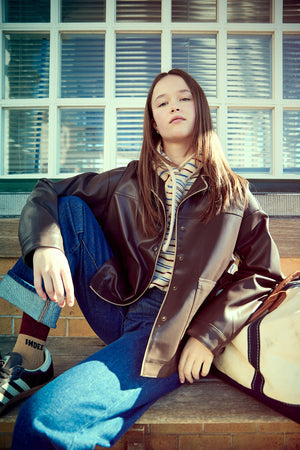 WIEN FAUX LEATHER JACKET COFFEE