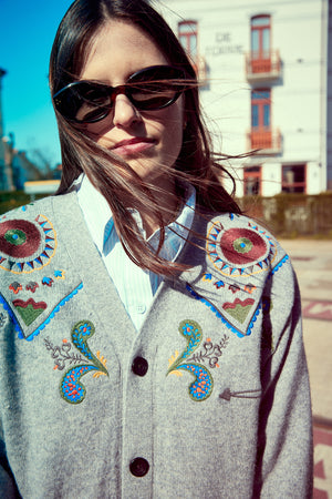 WAFFA KNIT CARDIGAN GREY MELANGE