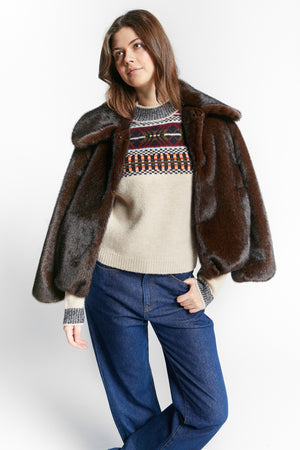 WEATHER FAUX FUR JACKET COFFEE